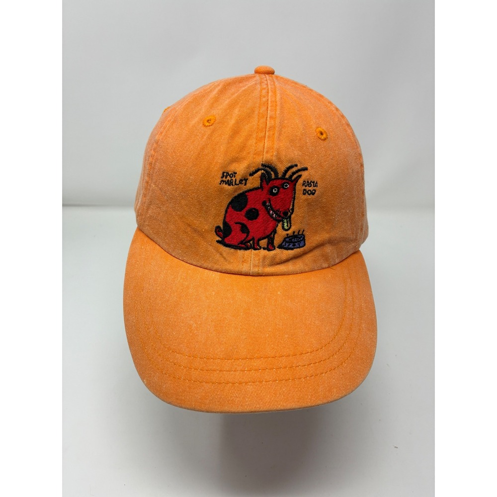 Vintage Adams Orange Dad Hat Cap Leather Strapback Mango Bay Beach Co Rasta Dog